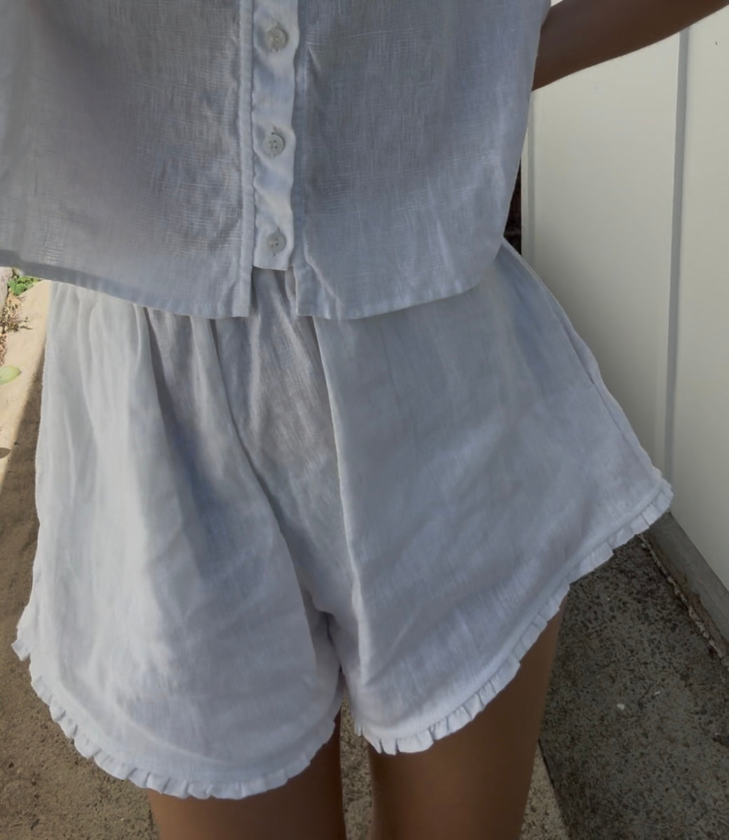 Washed linen frill shorts